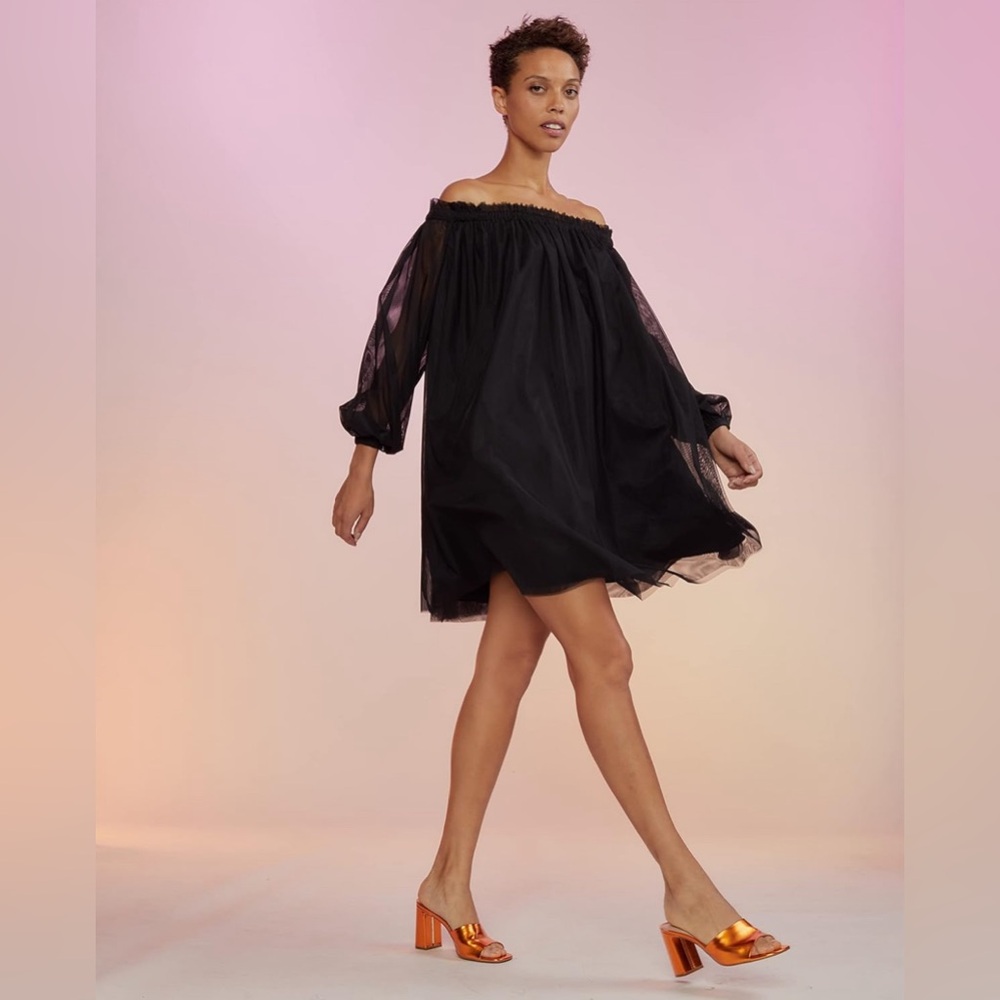 *NWT* CYNTHIA ROWLEY- THE DROP WOMENS BLACK OFF THE SHOULDER MESH MINI DRESS- XS